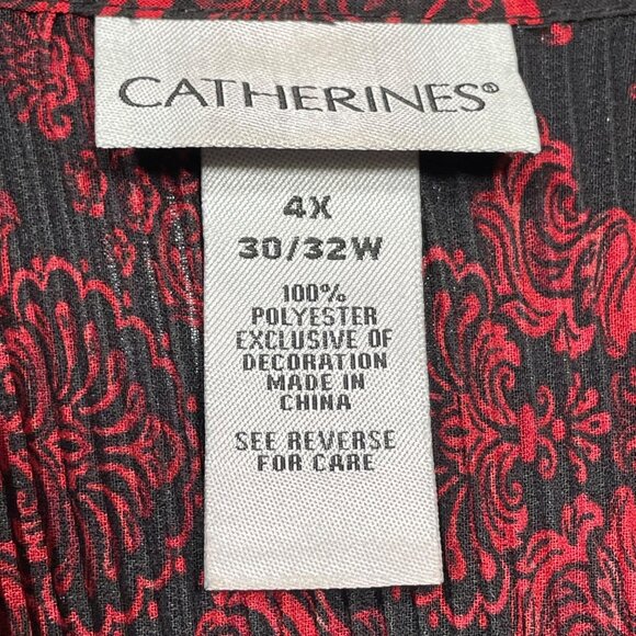 Cathrines Womens Velvet Trim Pleated Black Red Blouse Floral Top Plus Size 4X u - Picture 11 of 12
